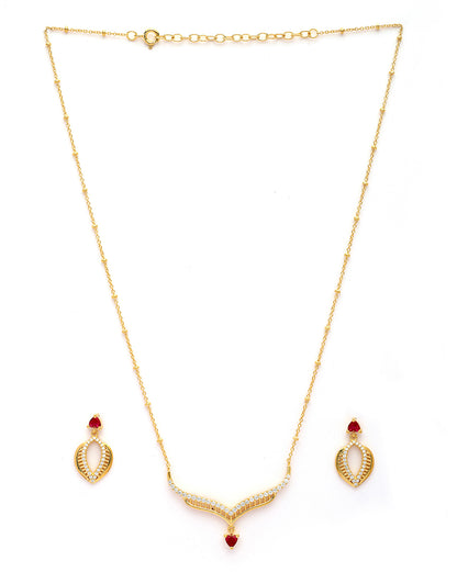 18kt Gold Plated Red CZ Heart Necklace and Earring Set