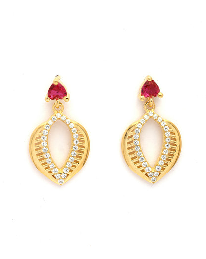 18kt Gold Plated Red CZ Heart Necklace and Earring Set