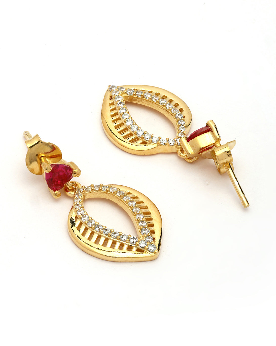 18kt Gold Plated Red CZ Heart Necklace and Earring Set