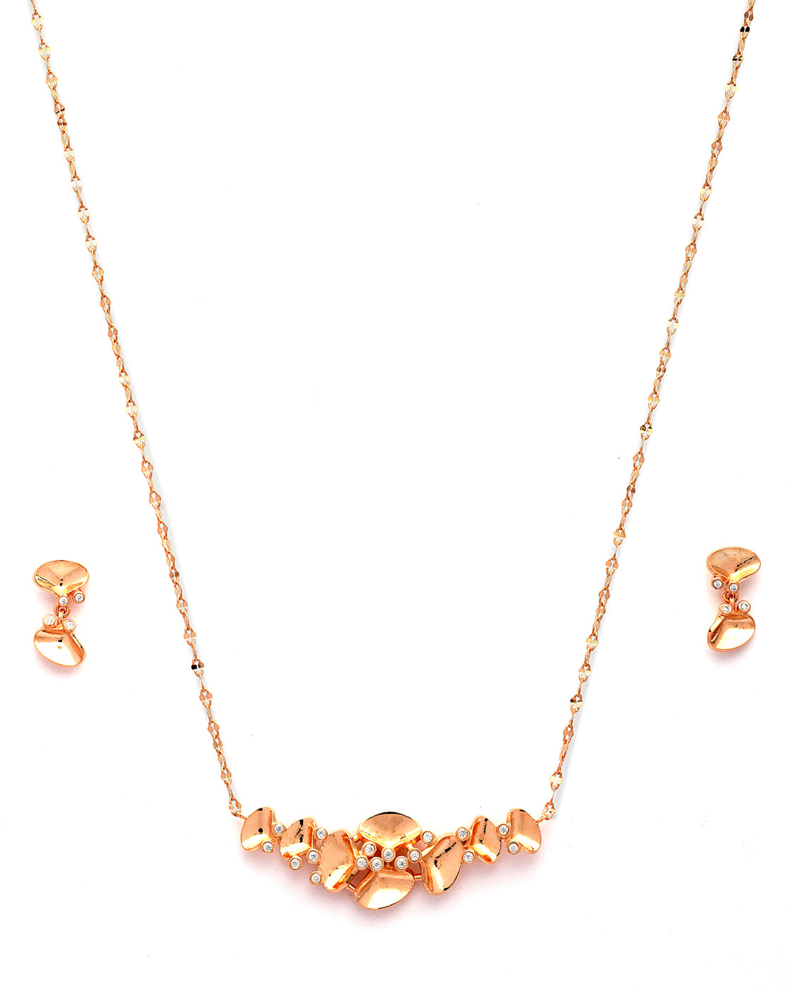 18kt Rose Gold Plated CZ Contemporary Necklace and Earring Set