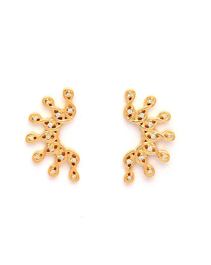 18kt Gold Plated CZ Sunburst Necklace and Earring Set