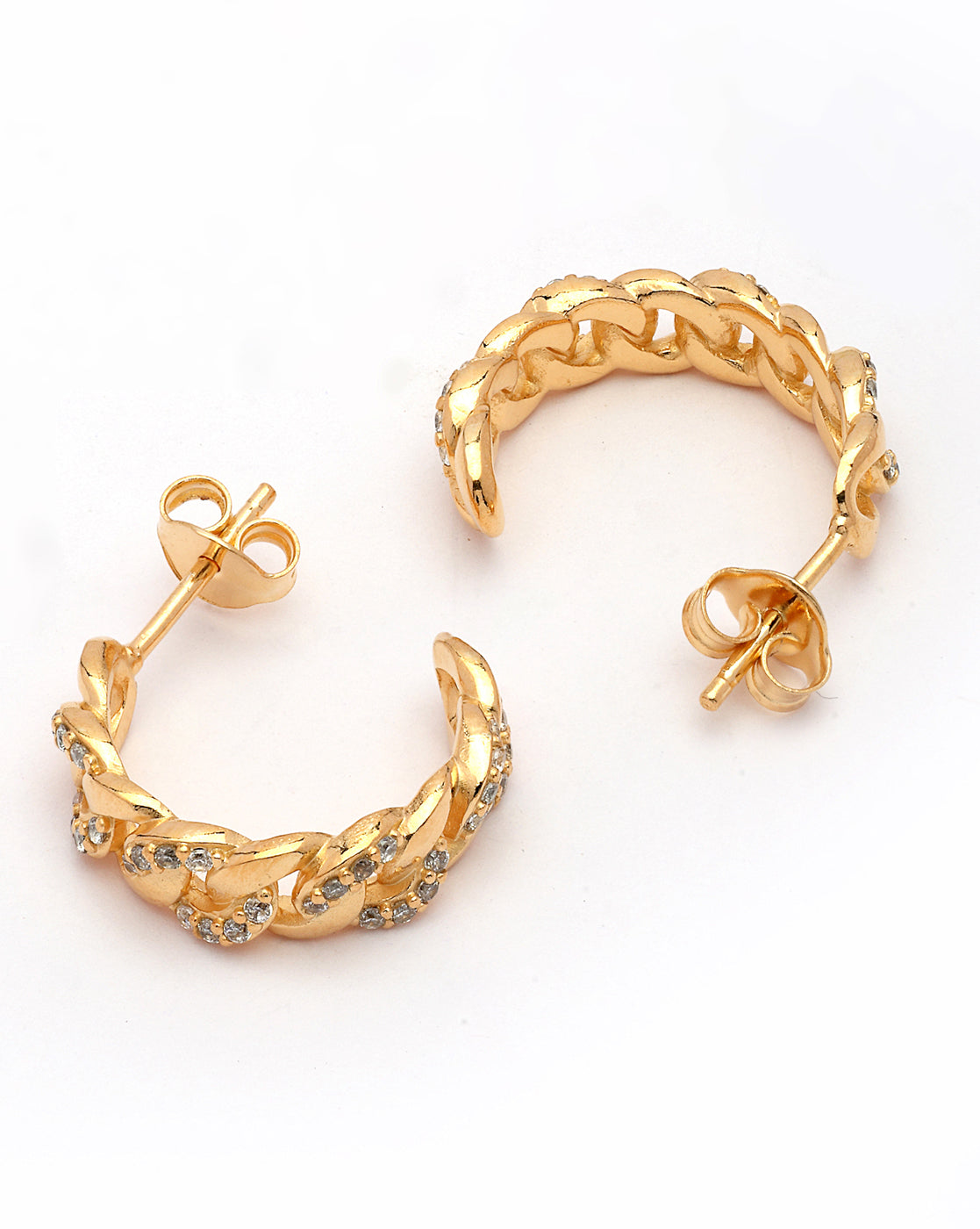 18kt Gold Plated CZ Necklace and Half Hoop Earring Set