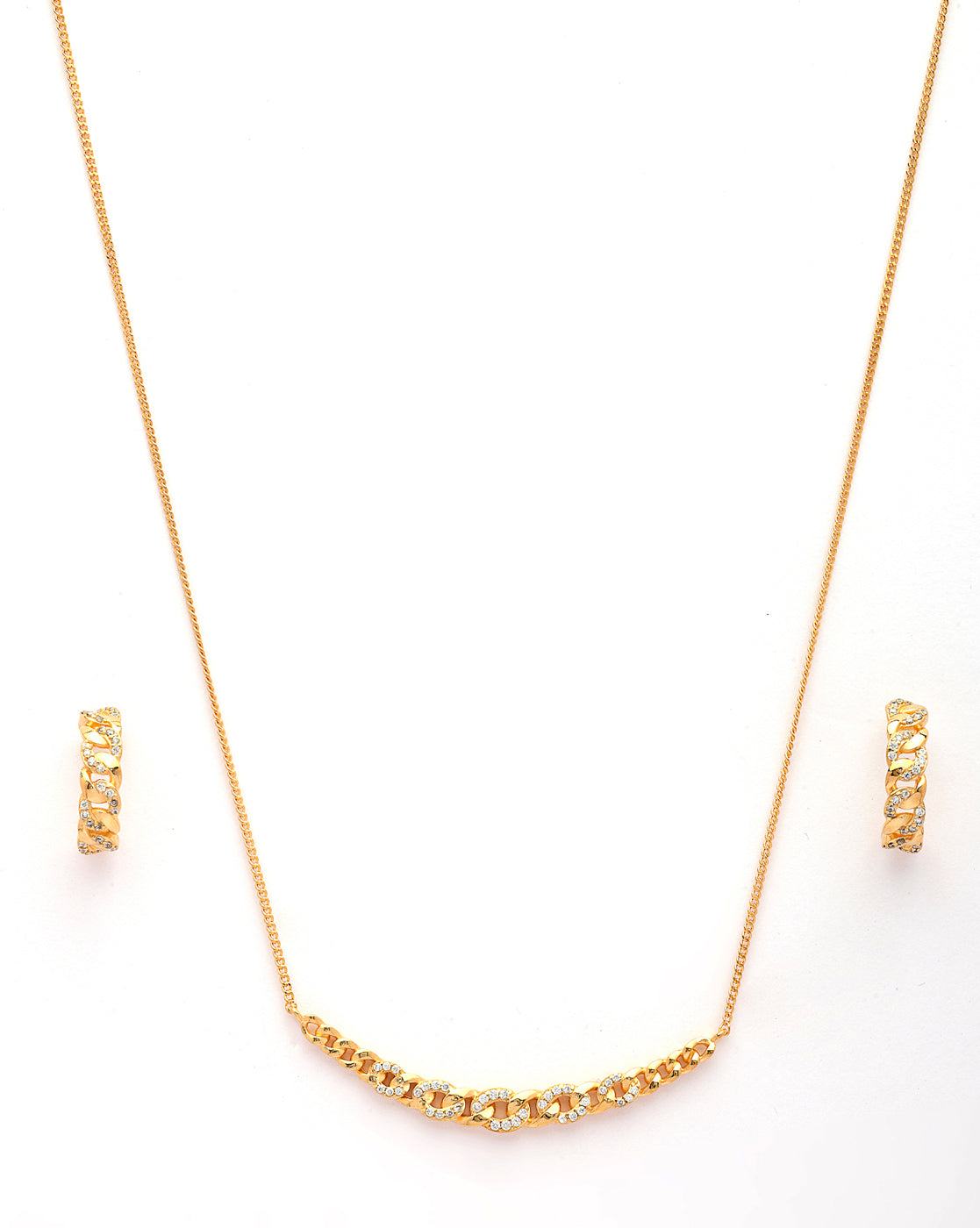 18kt Gold Plated CZ Necklace and Half Hoop Earring Set