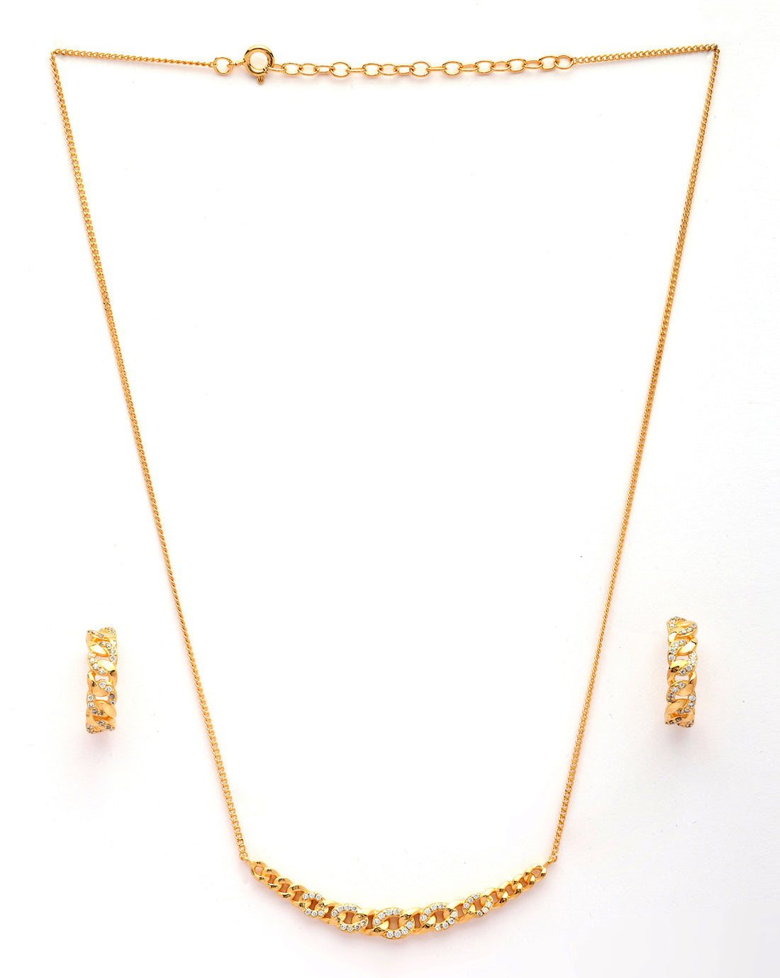 18kt Gold Plated CZ Necklace and Half Hoop Earring Set