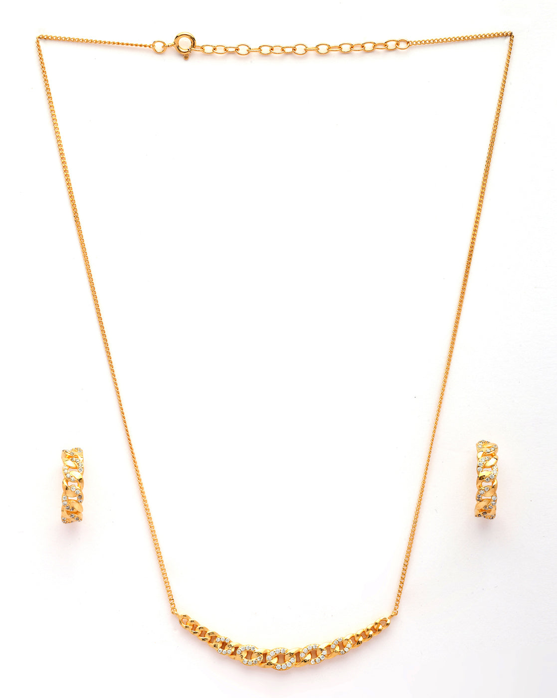 18kt Gold Plated CZ Necklace and Half Hoop Earring Set