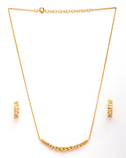 18kt Gold Plated CZ Necklace and Half Hoop Earring Set