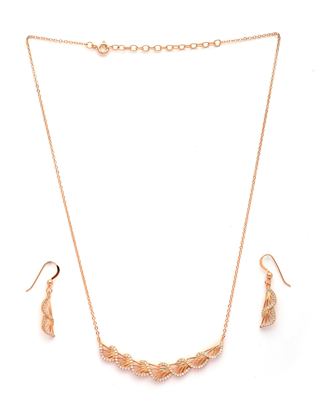 18kt Rose Gold Plated CZ Statement Necklace and Earring Set