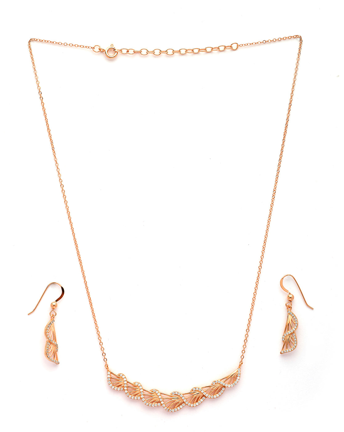 18kt Rose Gold Plated CZ Statement Necklace and Earring Set