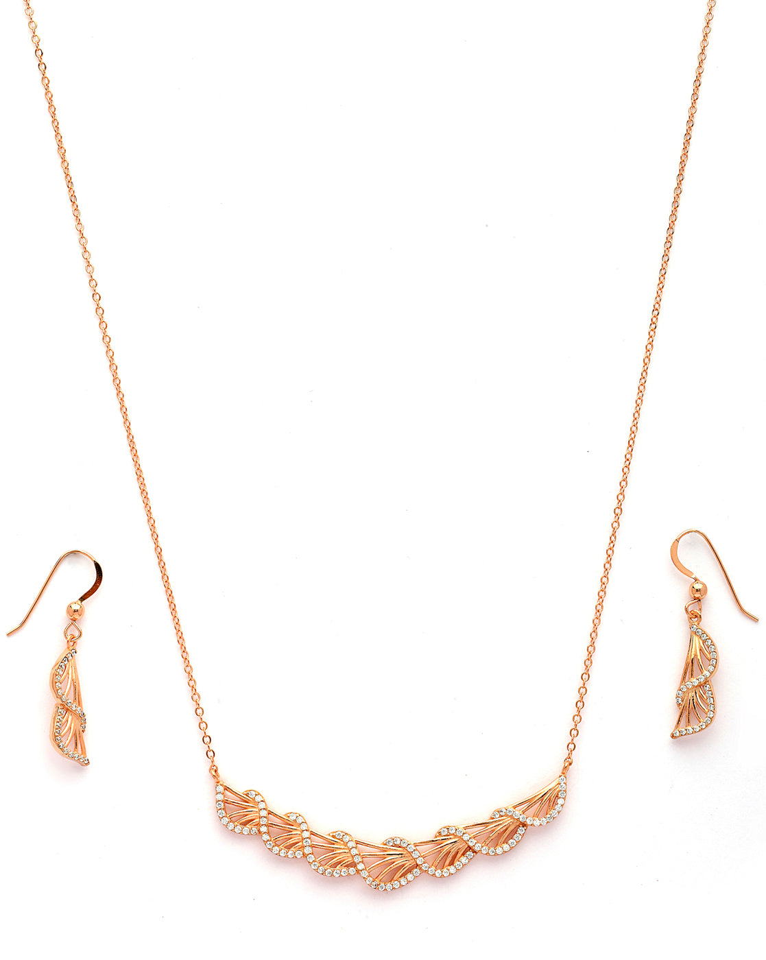 18kt Rose Gold Plated CZ Statement Necklace and Earring Set