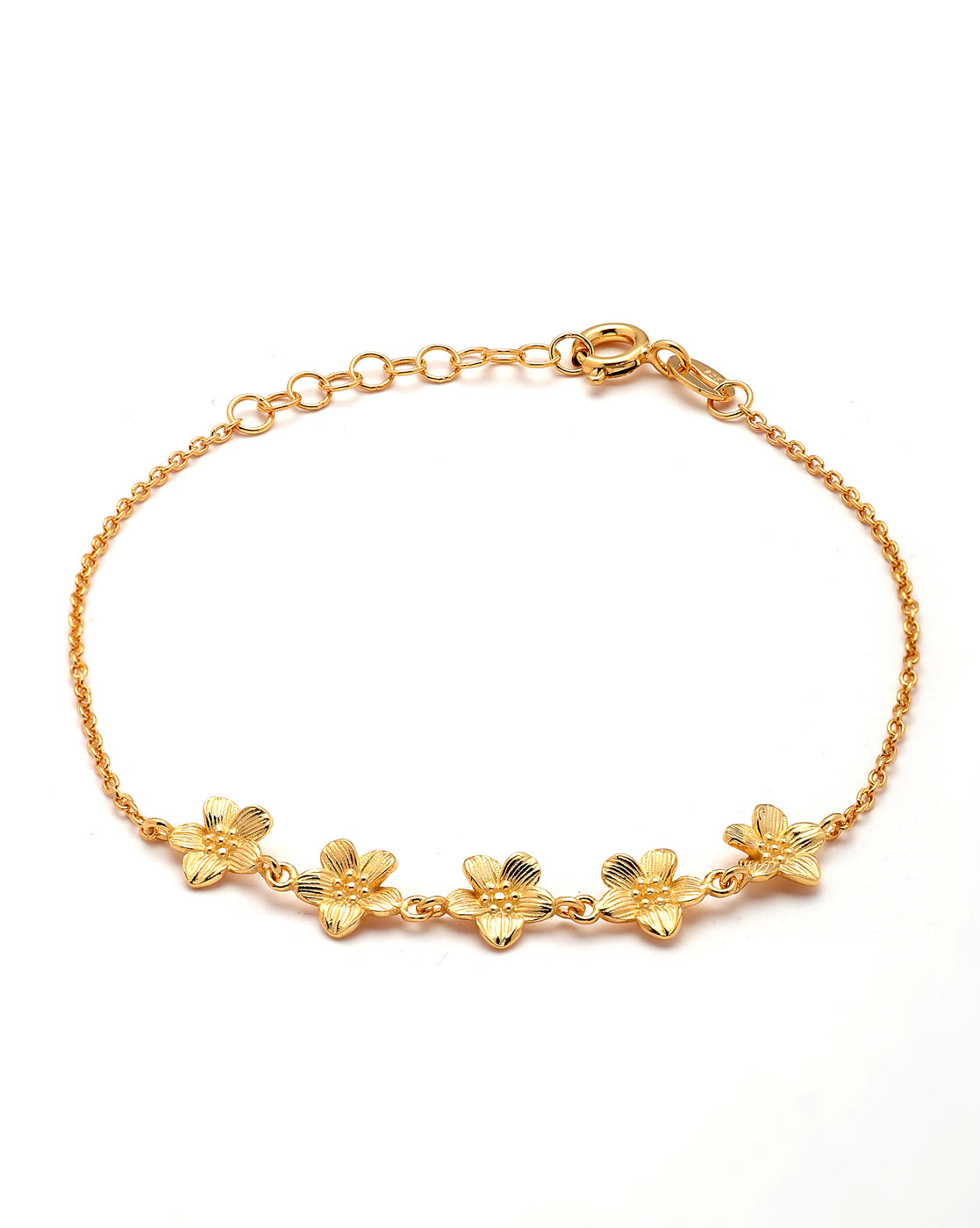 925 Sterling Silver 18kt Gold Plated Floral Charm Bracelet