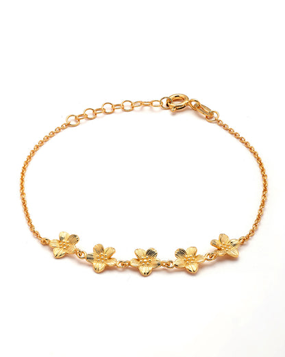 925 Sterling Silver 18kt Gold Plated Floral Charm Bracelet