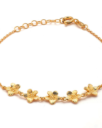 925 Sterling Silver 18kt Gold Plated Floral Charm Bracelet
