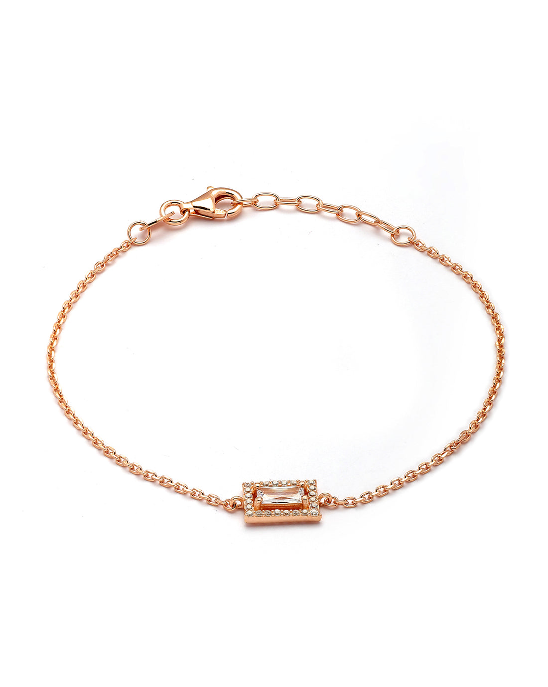 925 Sterling Silver 18kt Rose Gold Plated CZ Minimalist Square Bracelet