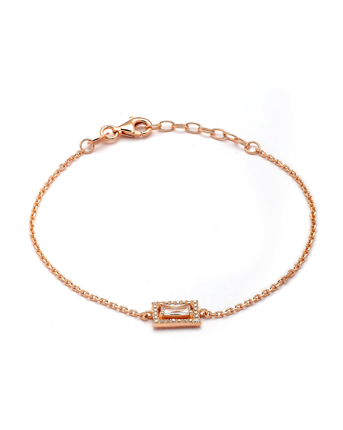925 Sterling Silver 18kt Rose Gold Plated CZ Minimalist Square Bracelet