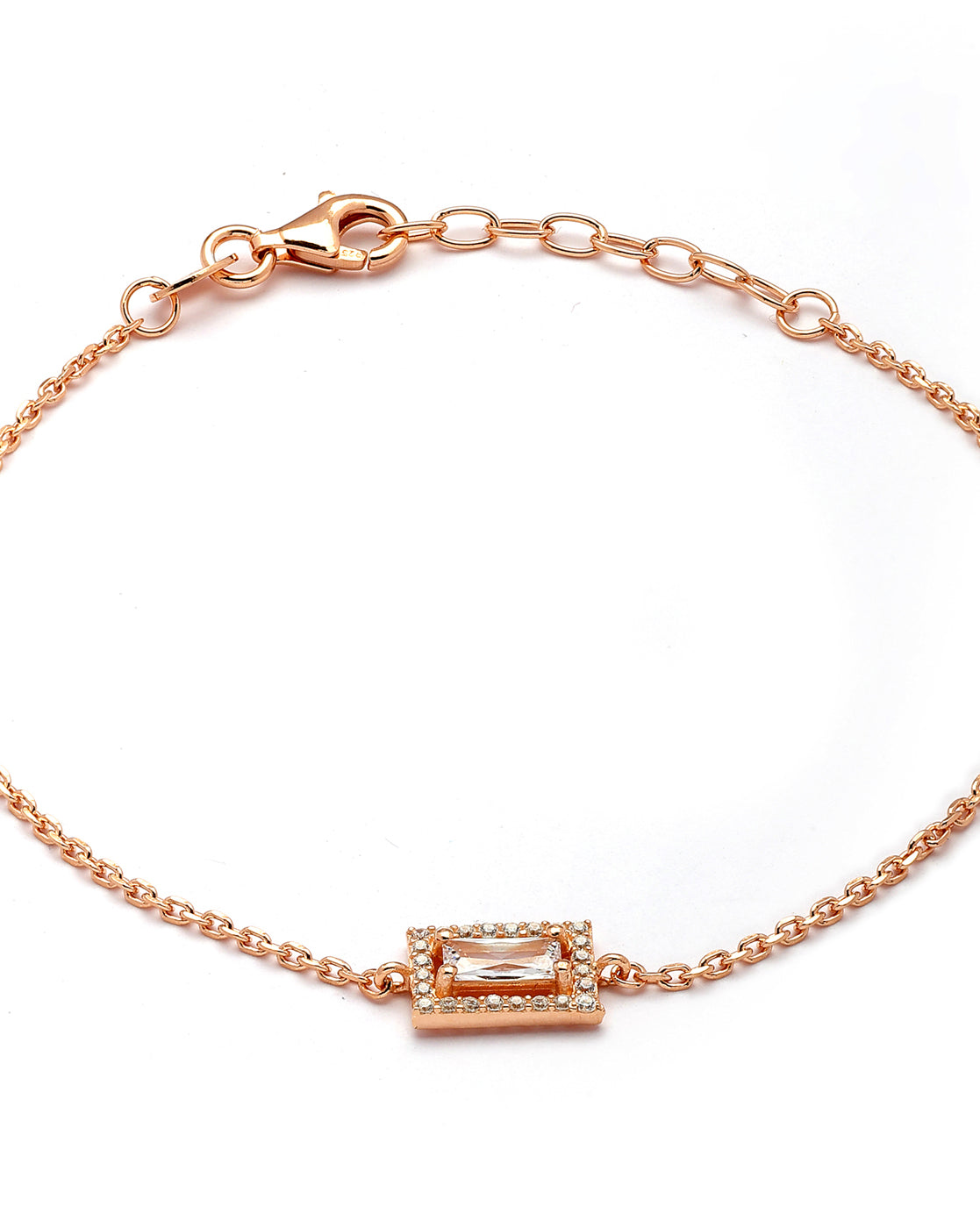925 Sterling Silver 18kt Rose Gold Plated CZ Minimalist Square Bracelet