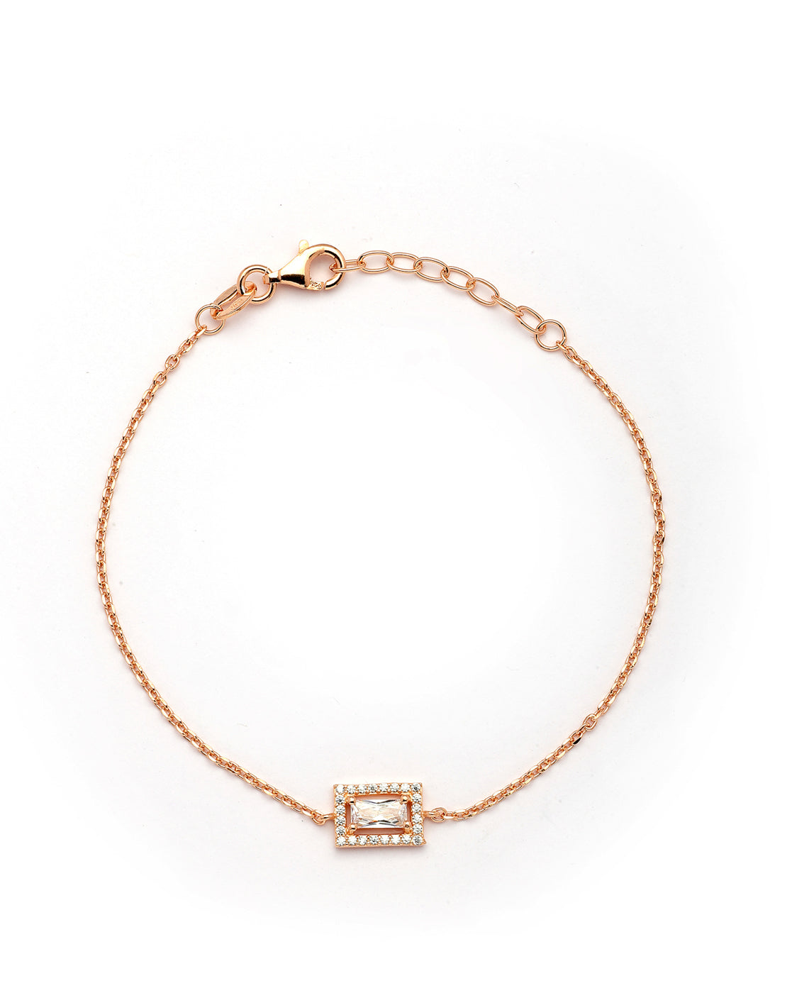 925 Sterling Silver 18kt Rose Gold Plated CZ Minimalist Square Bracelet