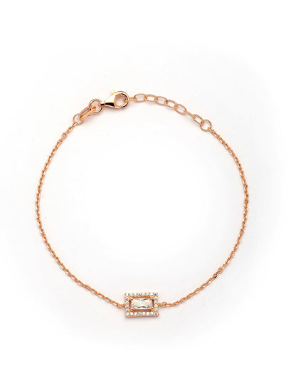 925 Sterling Silver 18kt Rose Gold Plated CZ Minimalist Square Bracelet