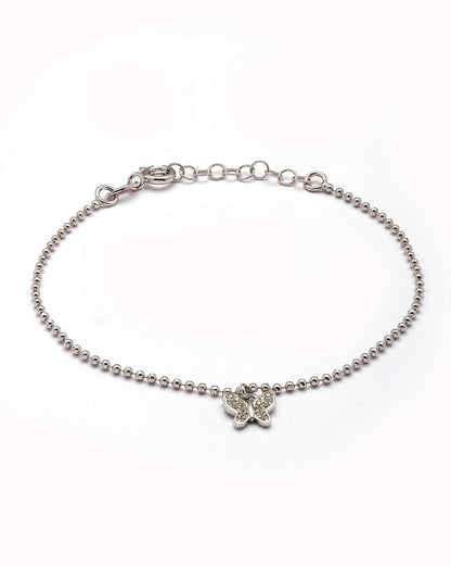 925 Sterling Silver Rhodium Plated CZ Buttefly Charm Bracelet