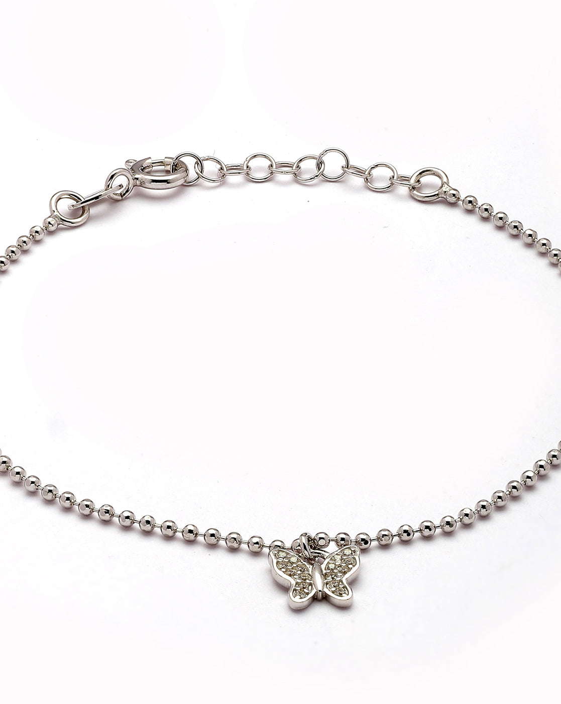 925 Sterling Silver Rhodium Plated CZ Buttefly Charm Bracelet