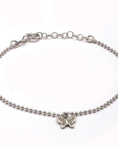 925 Sterling Silver Rhodium Plated CZ Buttefly Charm Bracelet