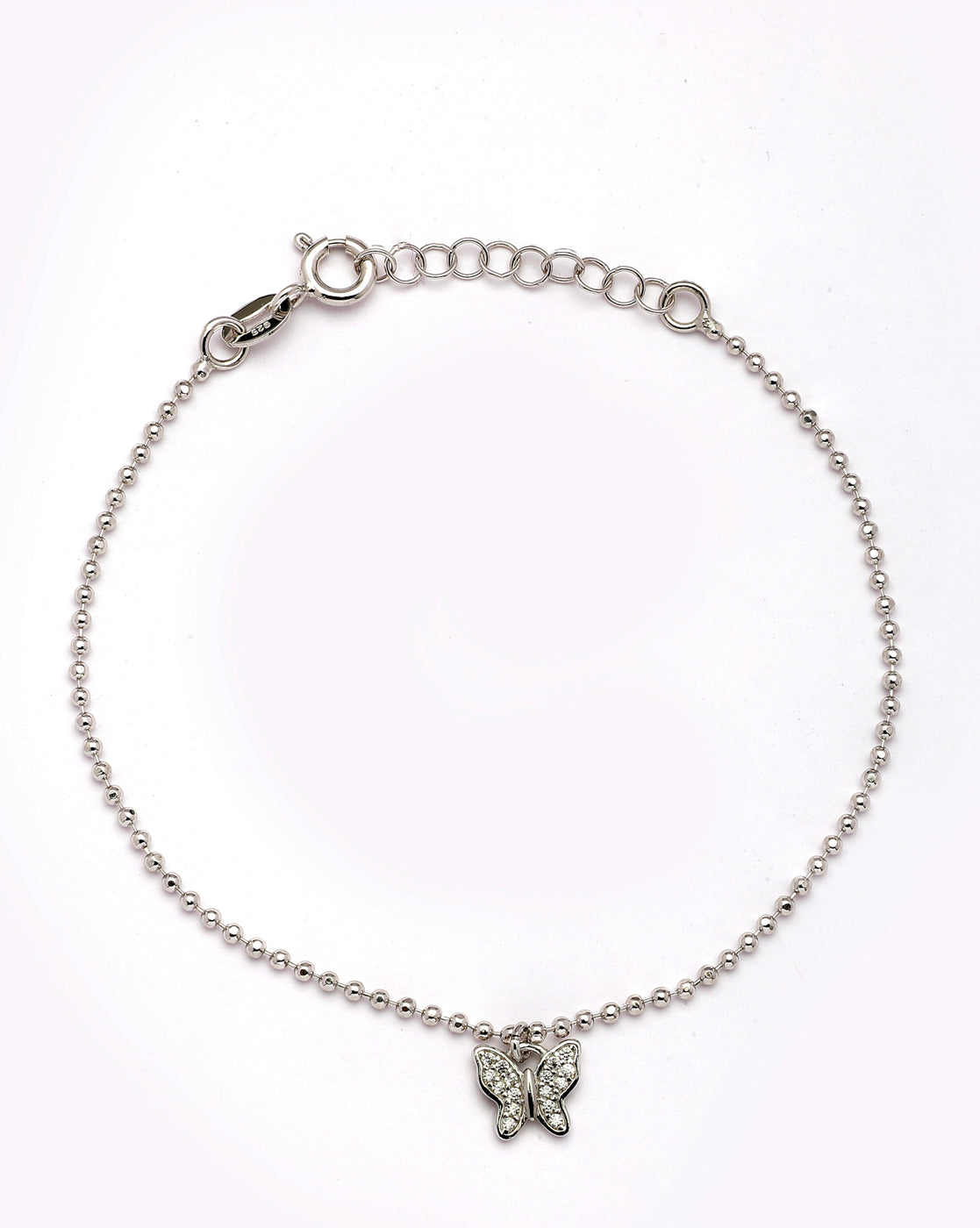 925 Sterling Silver Rhodium Plated CZ Buttefly Charm Bracelet
