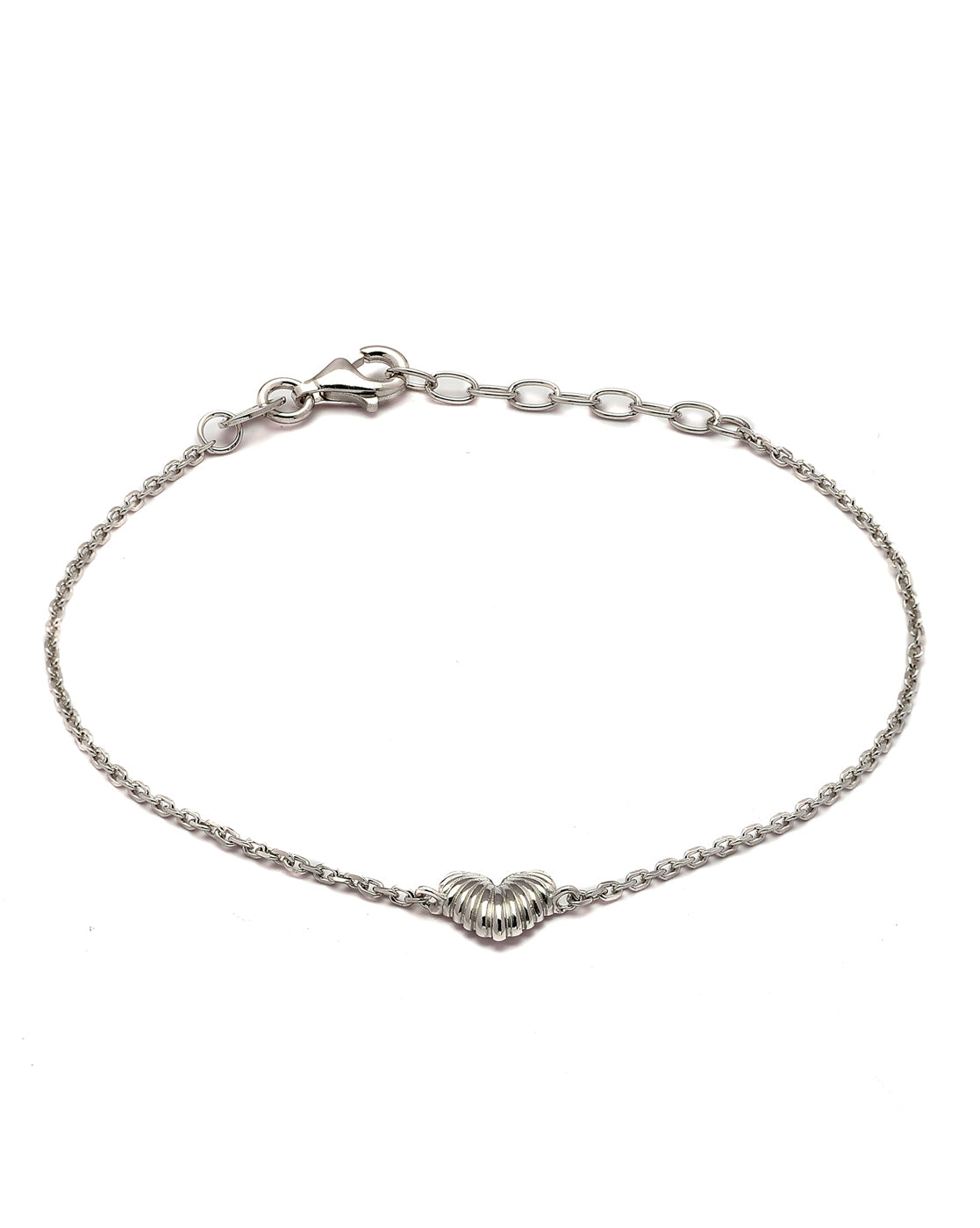 925 Sterling Silver Rhodium Plated Heart Charm Bracelet