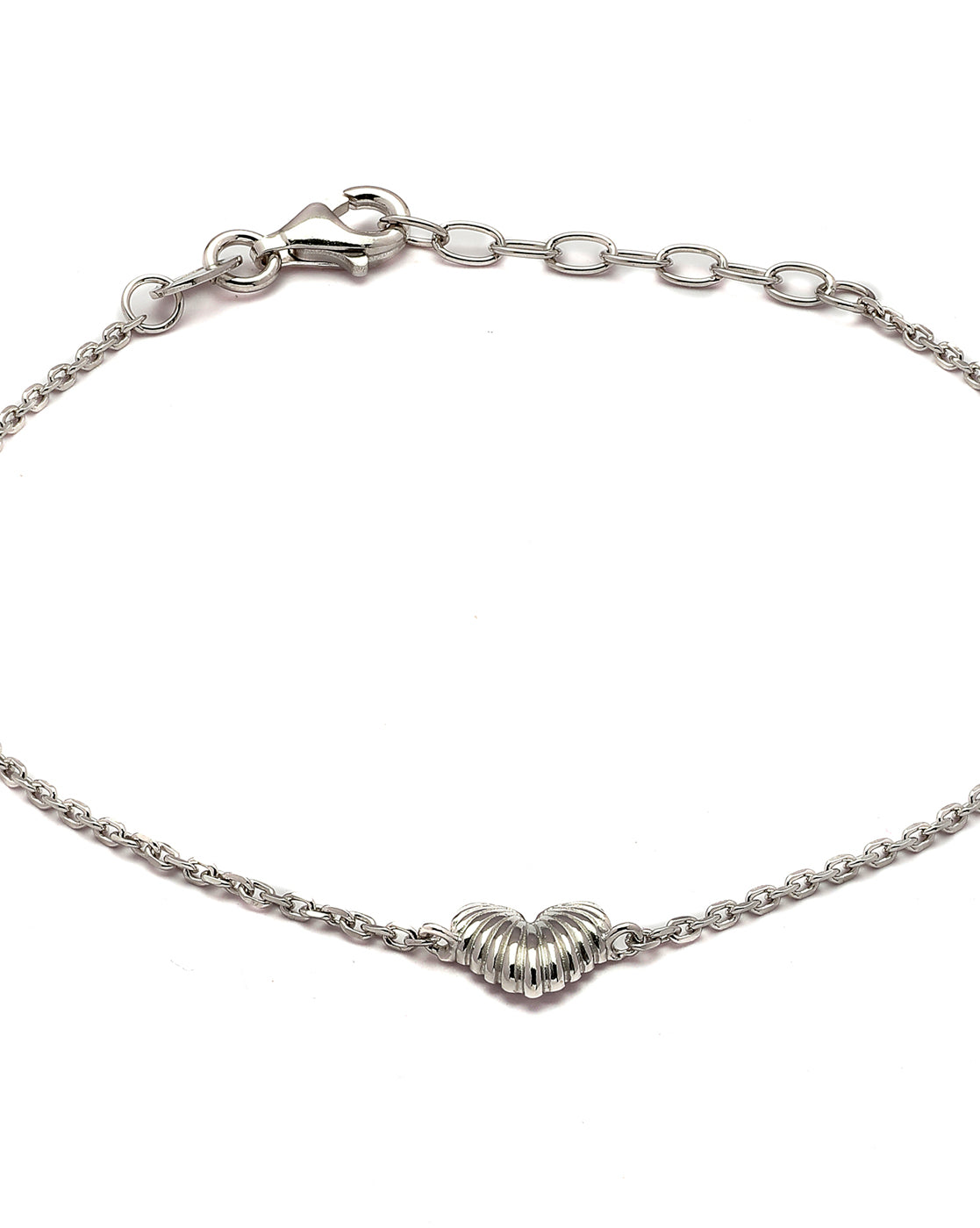 925 Sterling Silver Rhodium Plated Heart Charm Bracelet