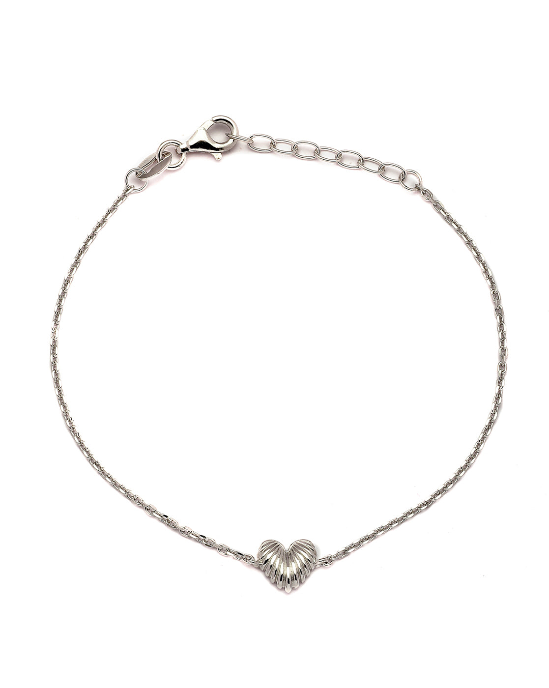 925 Sterling Silver Rhodium Plated Heart Charm Bracelet