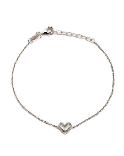 925 Sterling Silver Rhodium Plated Heart Charm Bracelet
