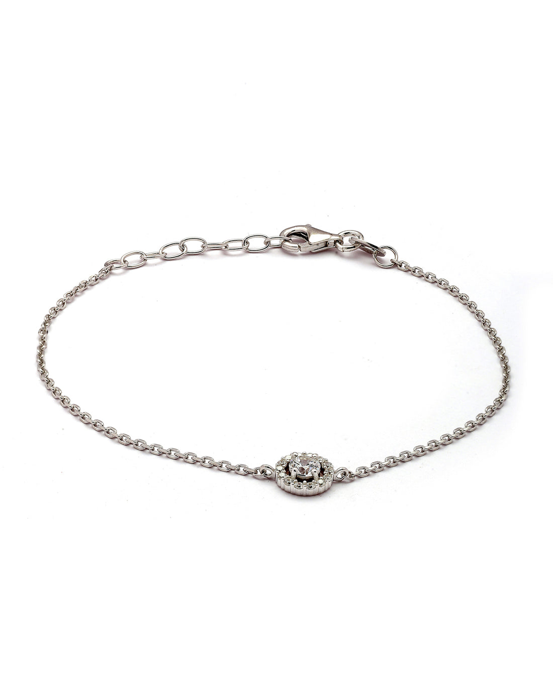 925 Sterling Silver Rhodium Plated CZ Circular Charm Bracelet