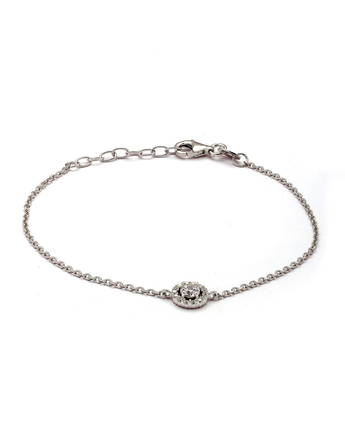 925 Sterling Silver Rhodium Plated CZ Circular Charm Bracelet