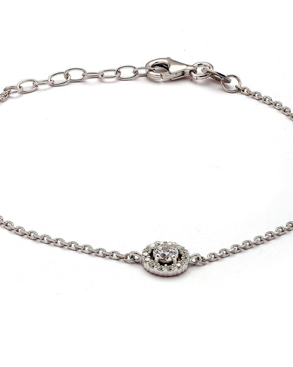 925 Sterling Silver Rhodium Plated CZ Circular Charm Bracelet