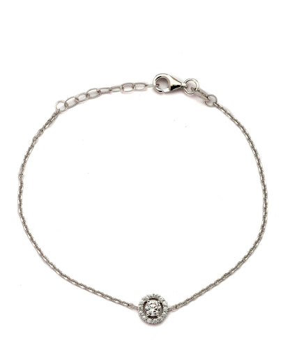 925 Sterling Silver Rhodium Plated CZ Circular Charm Bracelet