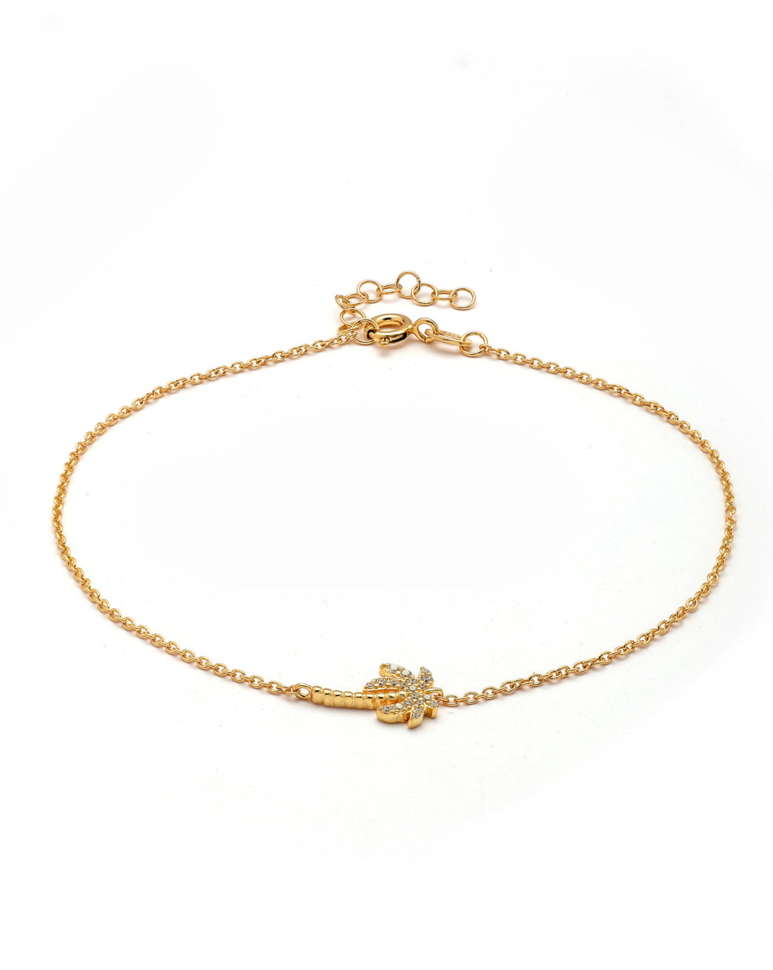 925 Sterling Silver 18KT Gold-Plated CZ Palm Tree Anklet