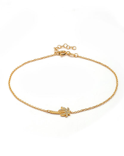 925 Sterling Silver 18KT Gold-Plated CZ Palm Tree Anklet