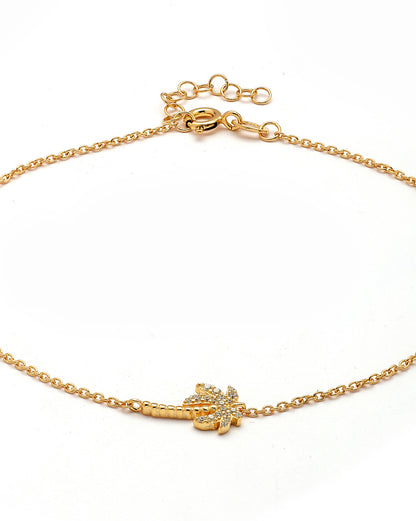 925 Sterling Silver 18KT Gold-Plated CZ Palm Tree Anklet