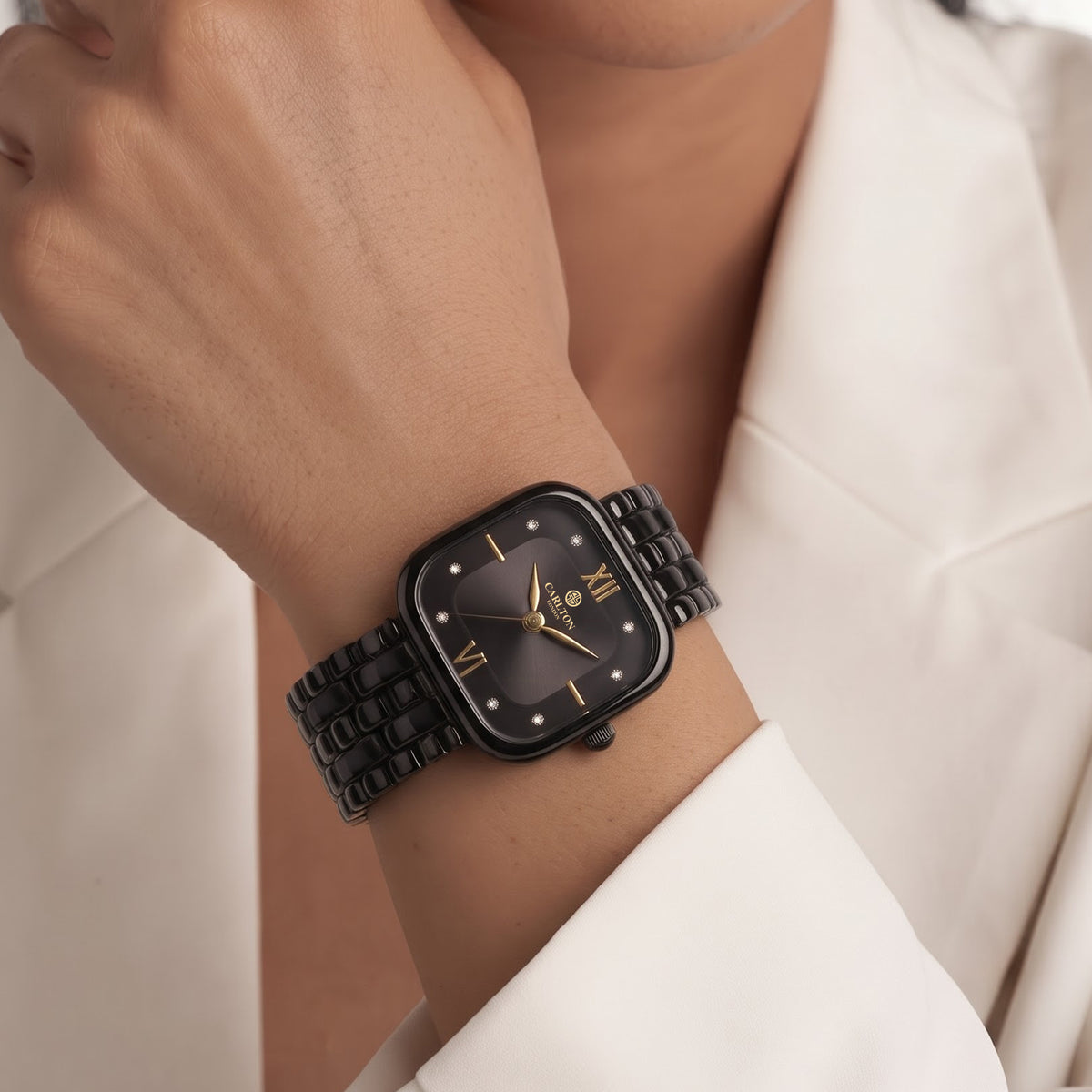 Carlton London Chelsea Women’s Watch Black Square Dial, Black Stainless Steel Strap – CLSSCBLK