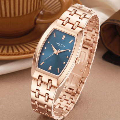 Carlton London Catherine Women’s Watch - Dark Blue Rectangle Dial, Rose Gold Stainless Steel Strap - CL-CT-RBLU