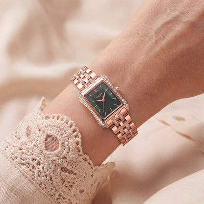 Carlton London Vivienne Women’s Watch - Green Rectangle Dial, Rose Gold Stainless Steel Strap - CLVVRGRN