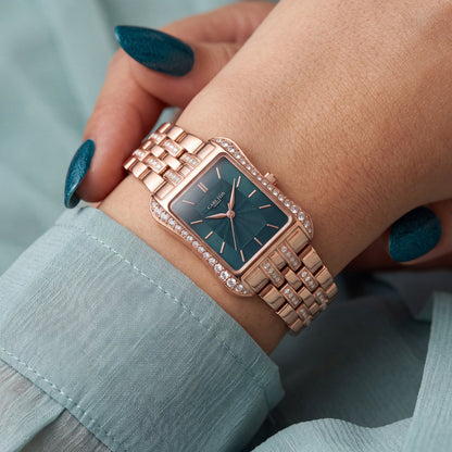 Carlton London Vivienne Women’s Watch - Teal Rectangle Dial, Rose Gold Stainless Steel Strap - CLVVRTEL