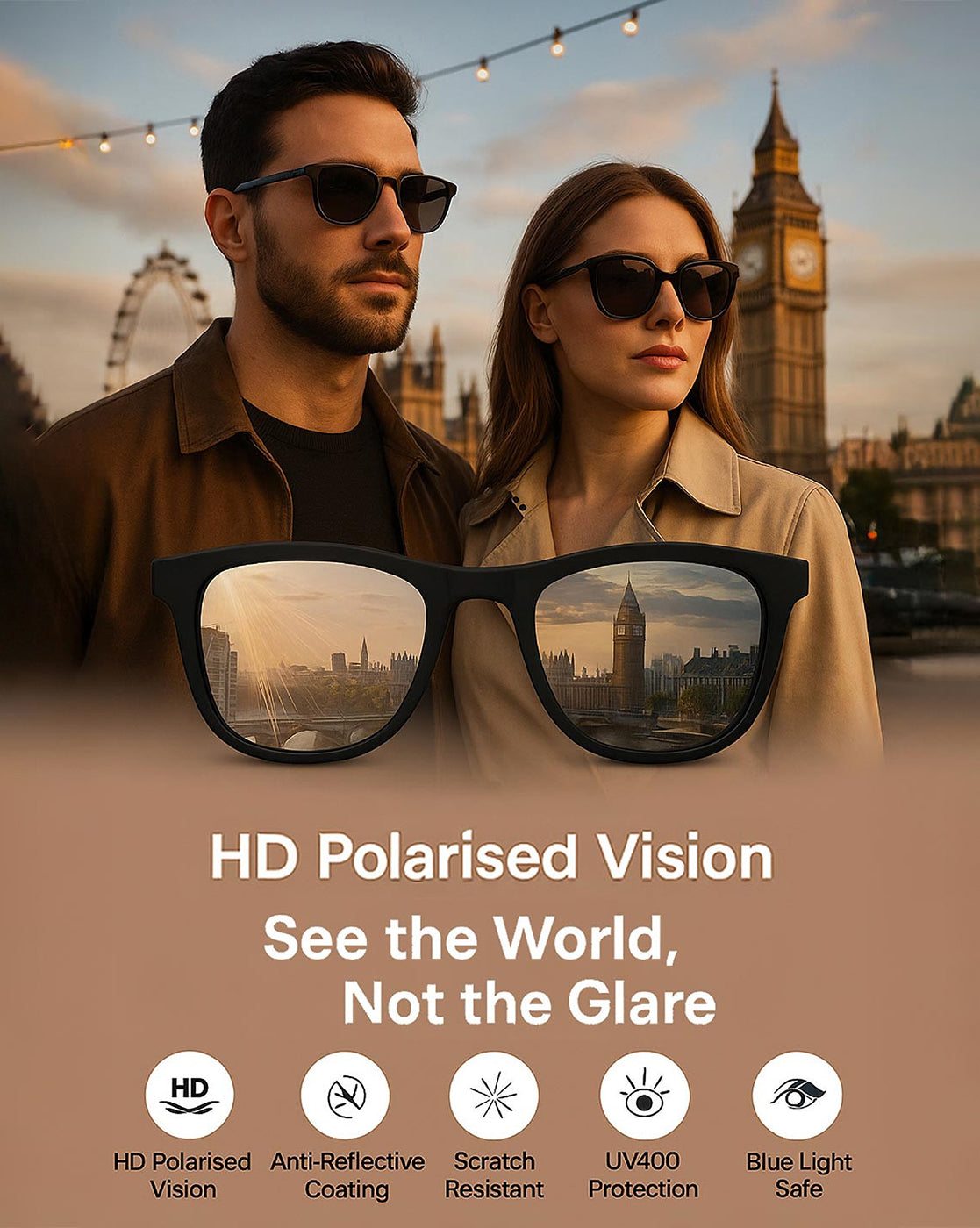 Premium Gold &amp; Brown Toned Polarised Gradient Lens Rectangle Sunglasses for women CLSW611