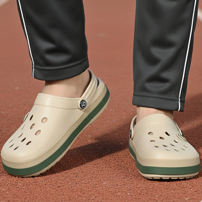 Men Perforated Two Tone Slip On Clogs