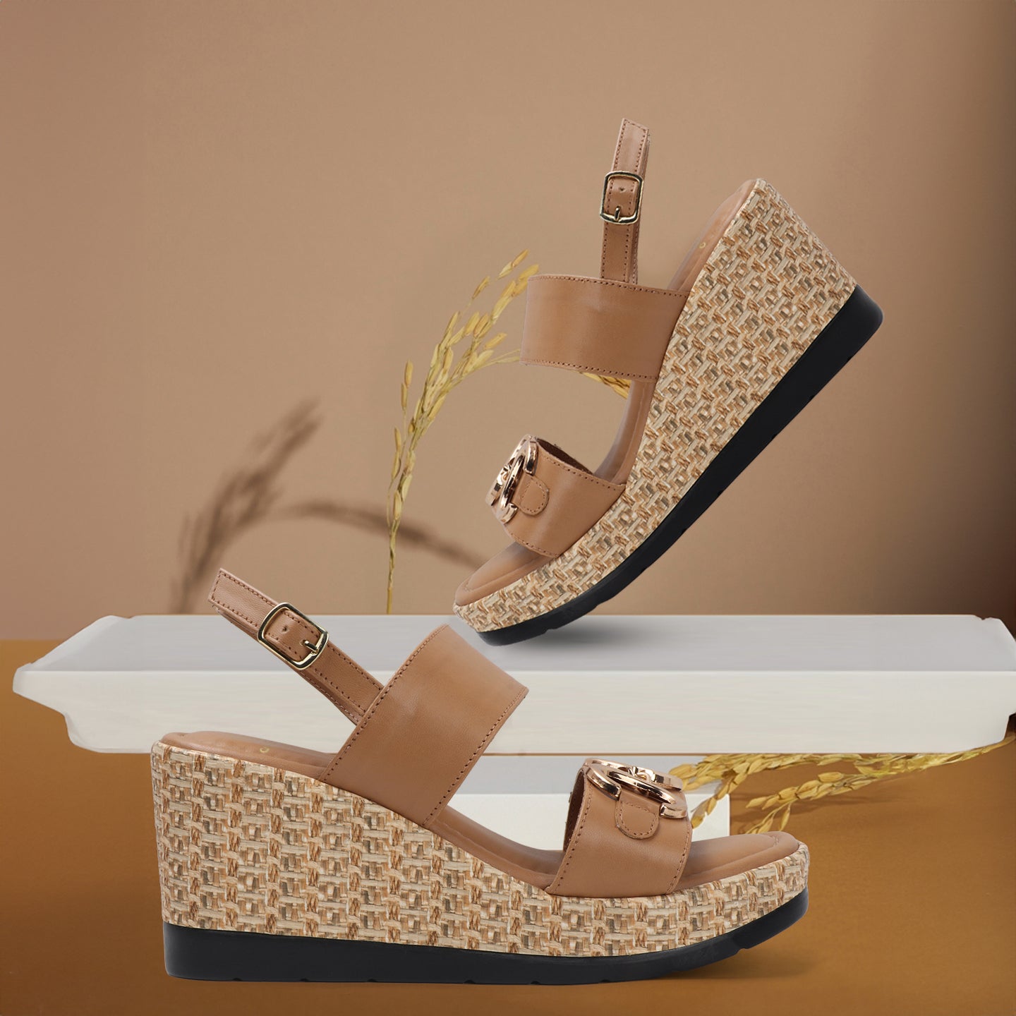 Woven Espadrille Wedge Sandals with Ankle Strap
