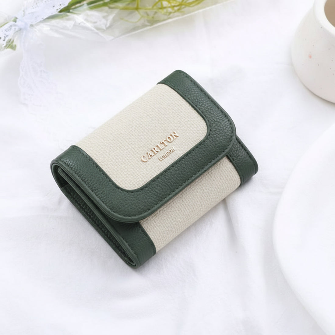 Carlton London Color blocked Textured Two Fold Wallet  Green