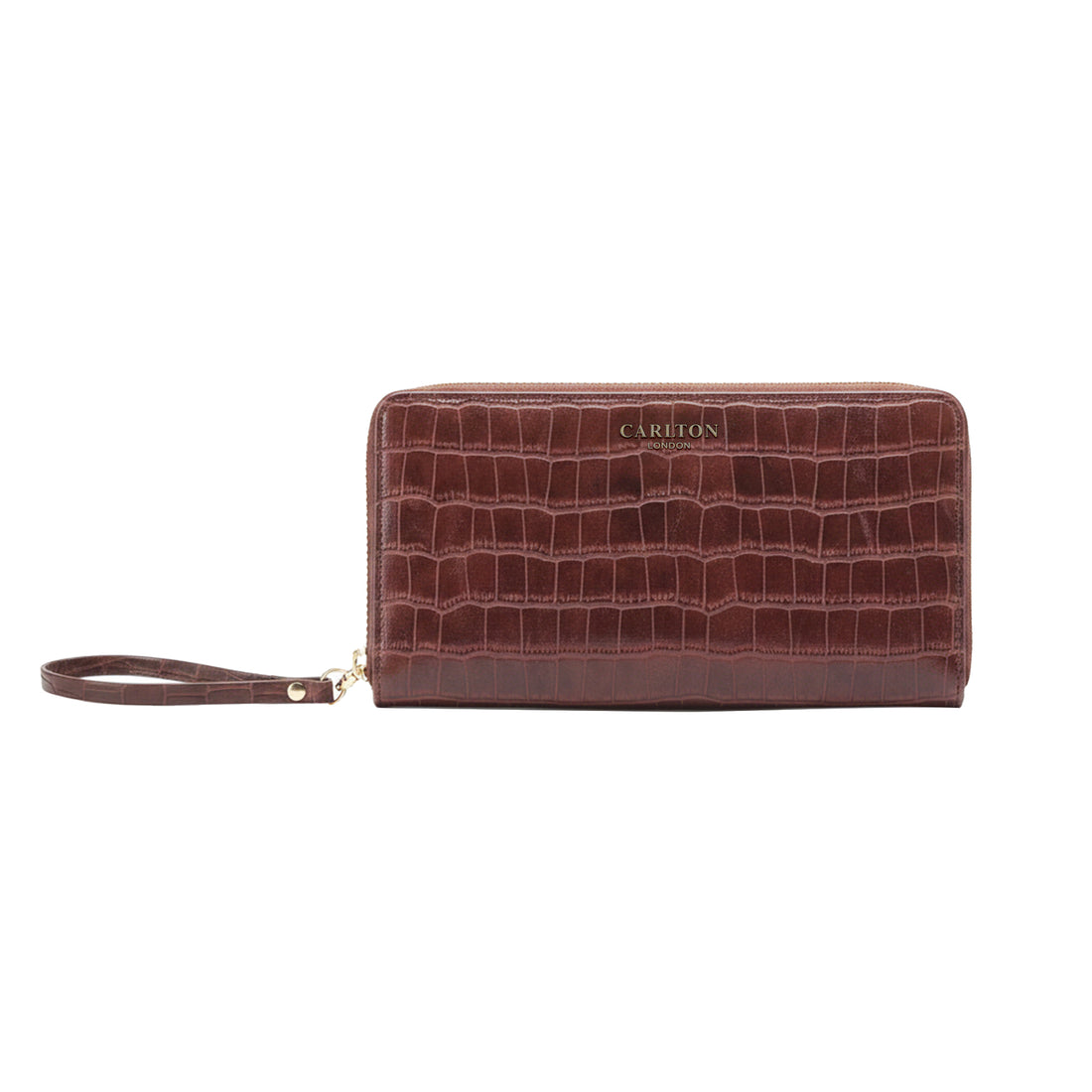 Carlton London Brown Croc Textured Zip Around Wallet With Detachable Wrist Strap CLHB 28