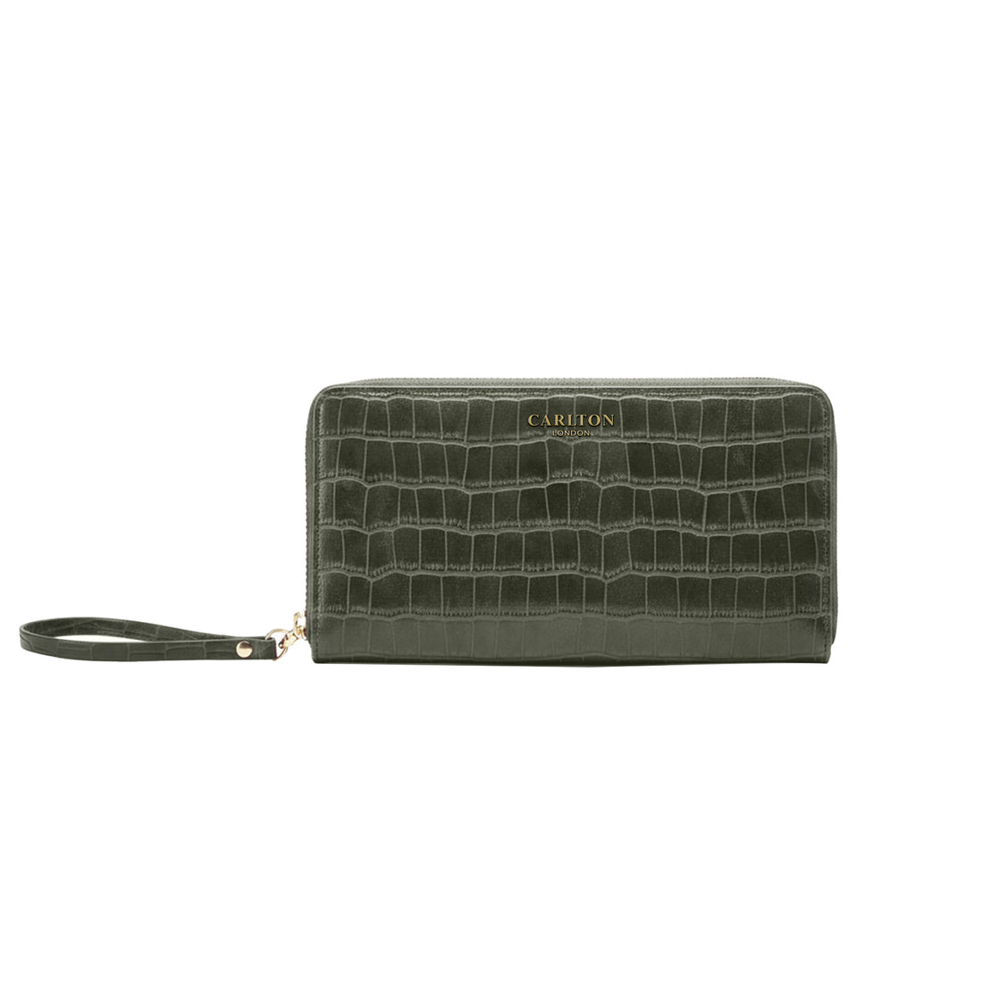 Carlton London Olive Croc Textured Zip Around Wallet With Detachable Wrist Strap CLHB 29