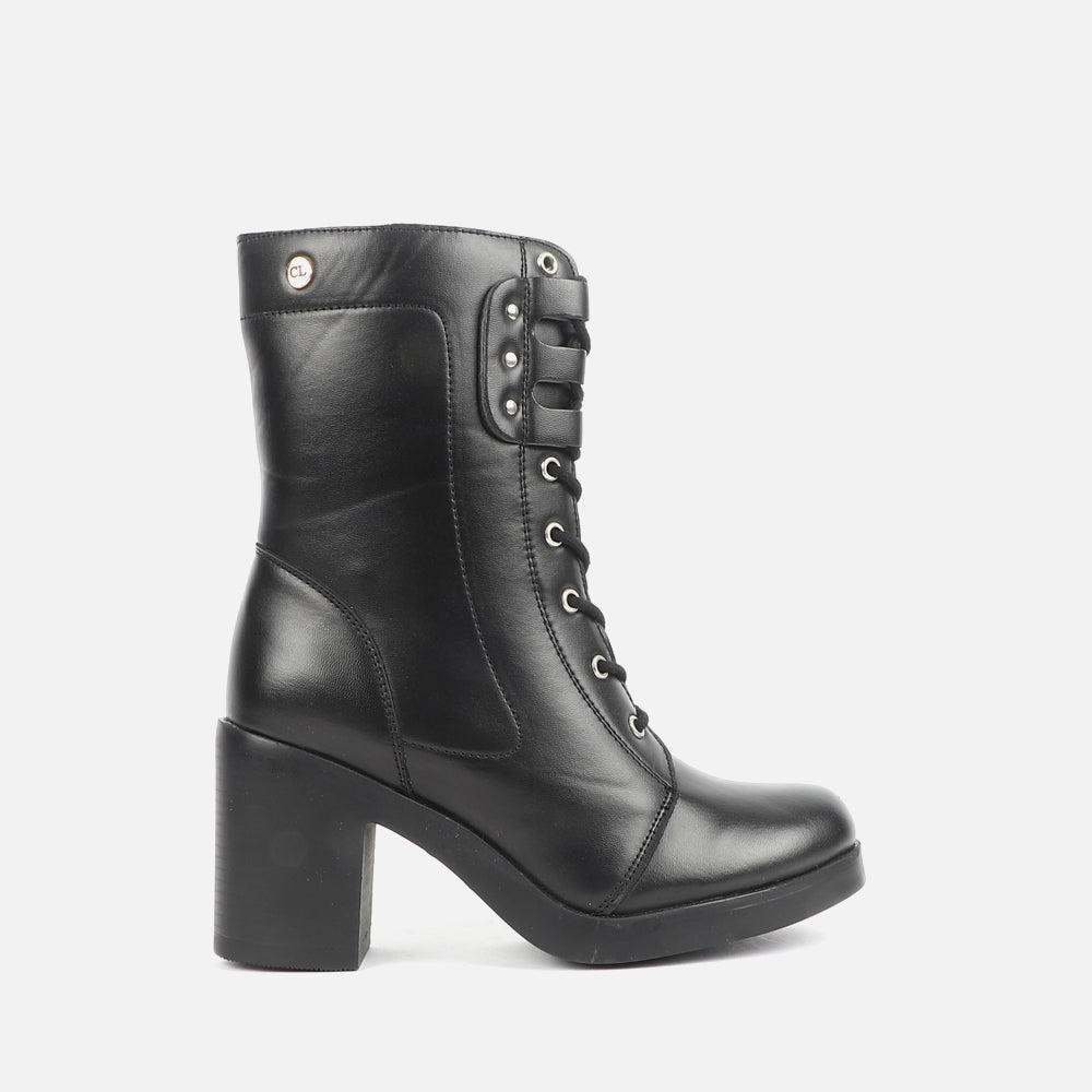 Women Ankle Lace Up Mid Heel Boot