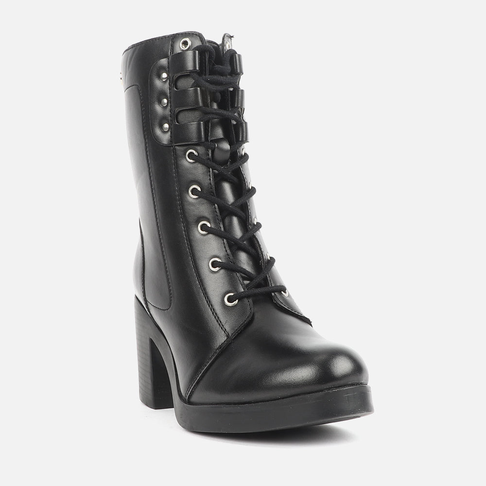 Women Ankle Lace Up Mid Heel Boot