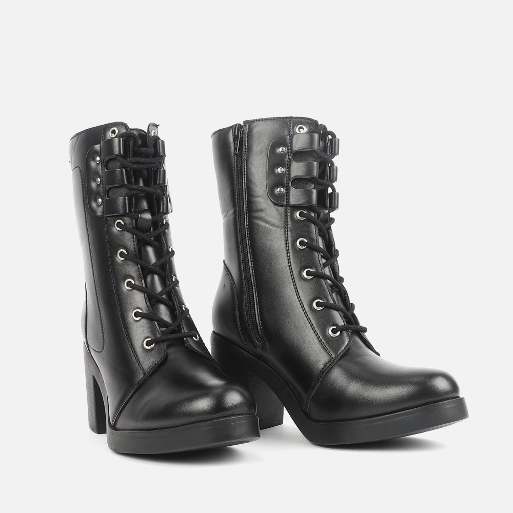 Women Ankle Lace Up Mid Heel Boot