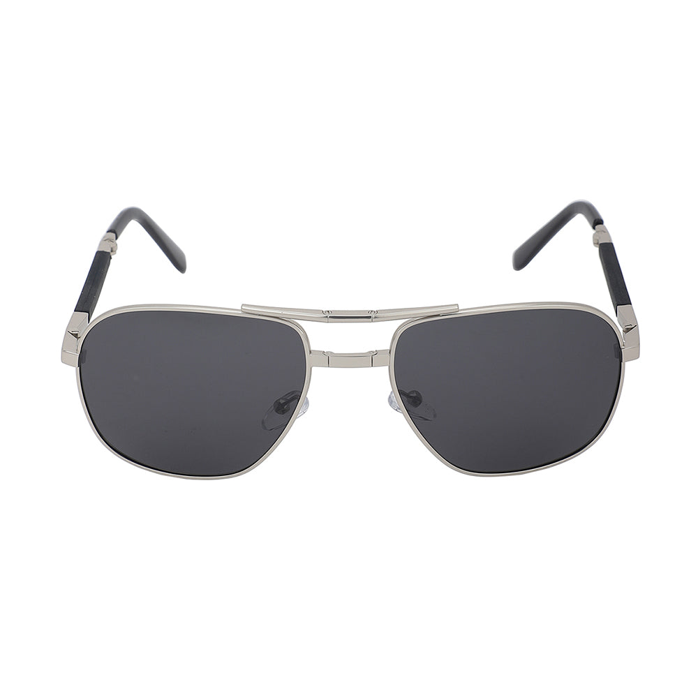 Carlton London Premium Silver &amp; Black Toned Polarised And Uv Protected Lens Foldover Sunglasses For Men